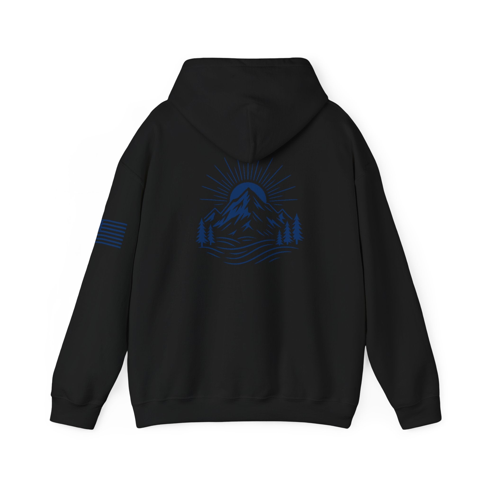 ELEV8 PEAK MOUNTAIN DESIGN HOODIE NAVY LOGO