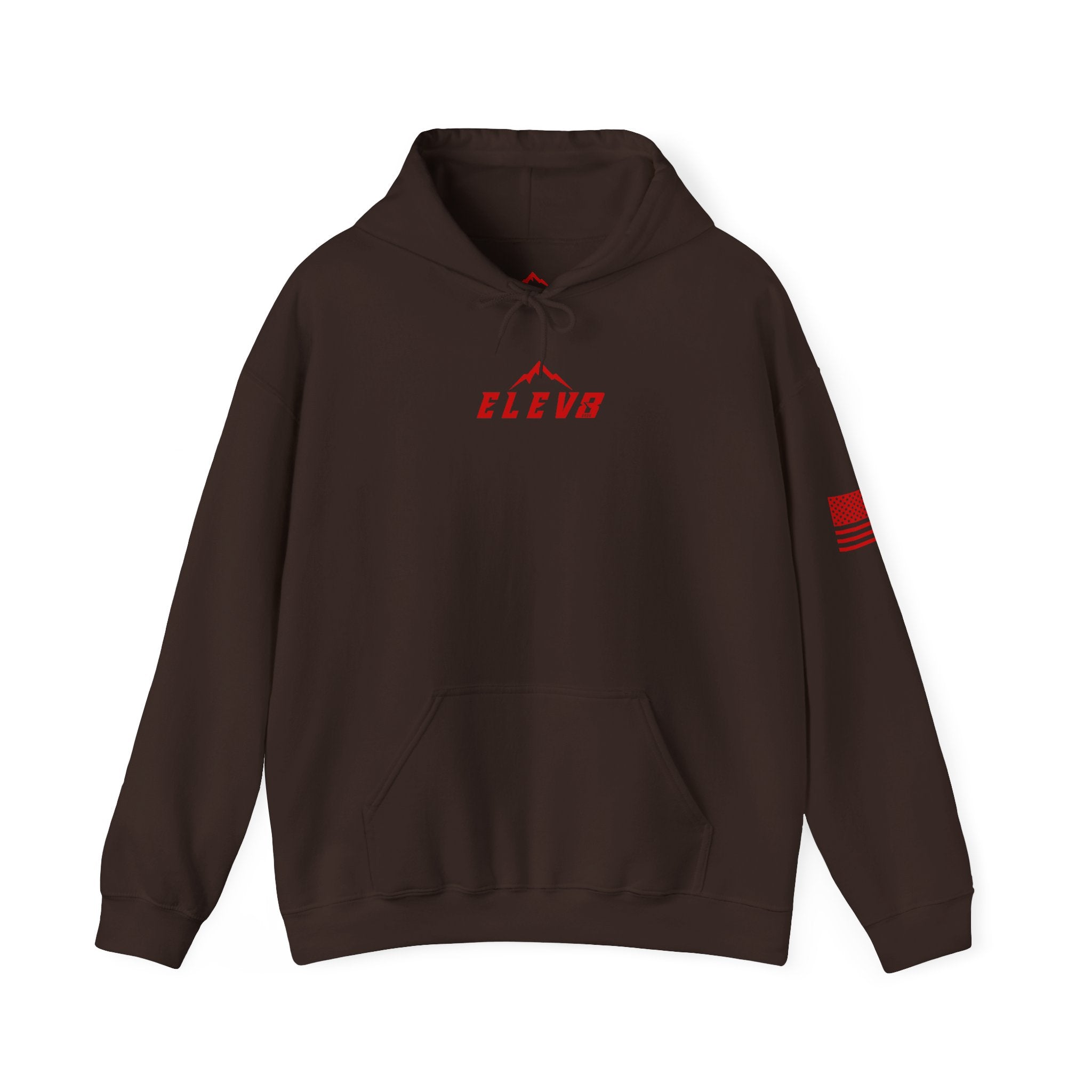 ELEV8 PEAK MOUNTAIN DESIGN HOODIE RED LOGO