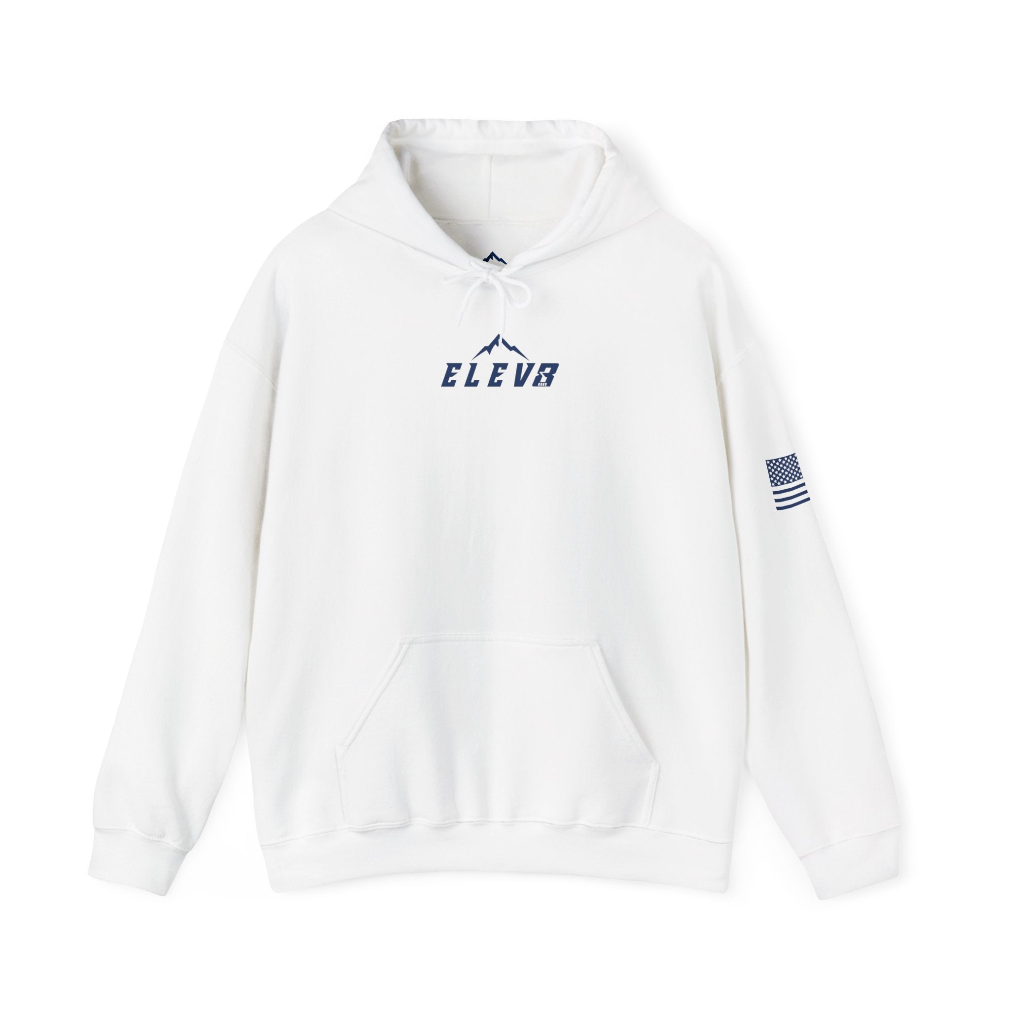 ELEV8 PEAK MOUNTAIN DESIGN HOODIE NAVY LOGO
