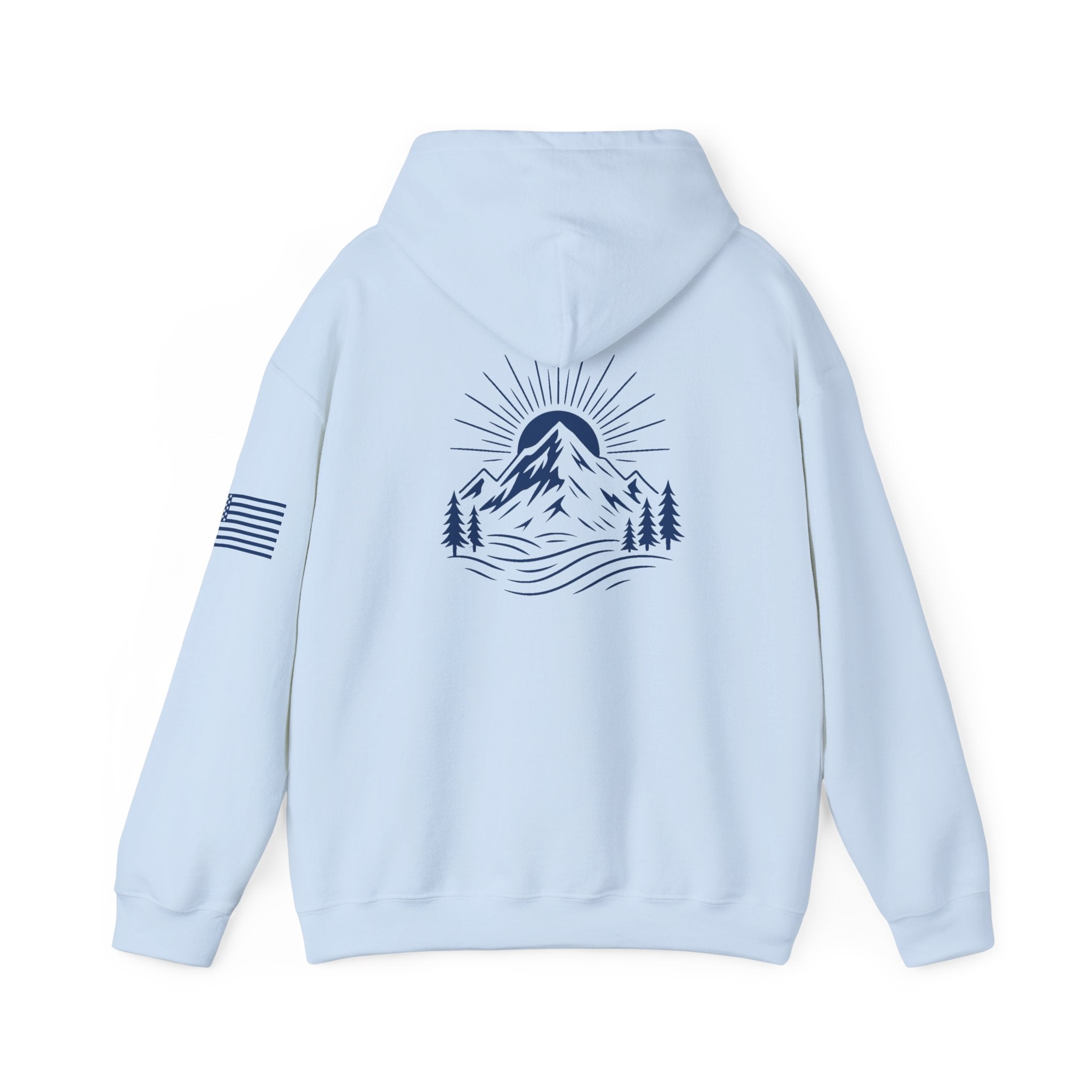 ELEV8 PEAK MOUNTAIN DESIGN HOODIE NAVY LOGO